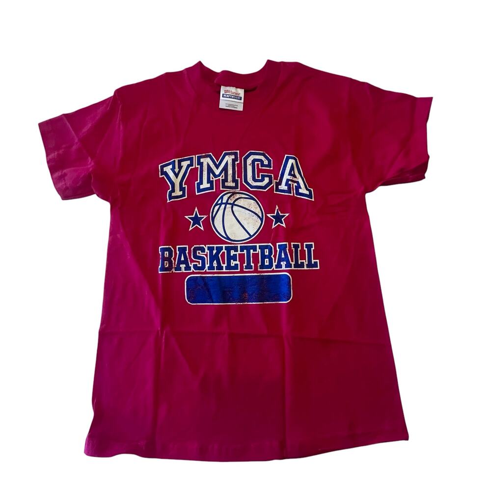 NEW Hanes YMCA Basketball T SHIRT Youth 100% PreShrunk Cotton Boys Girls L 14-16